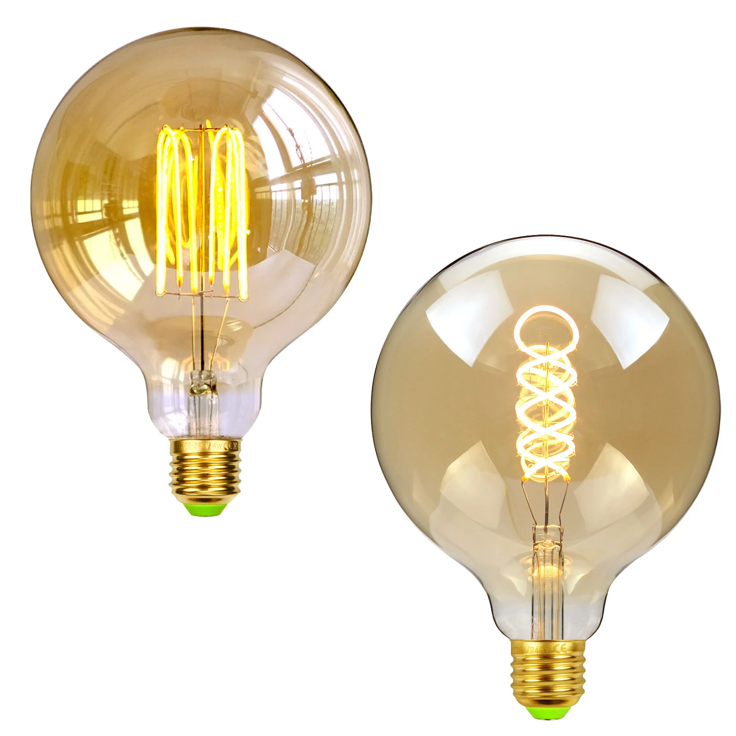 TIANFAN Vintage Led Bulb Spiral/Squirrel Cage Filament Big Globe G125 4W Dimmable 110V 220V Amber Edsion Style Decorative Bulb