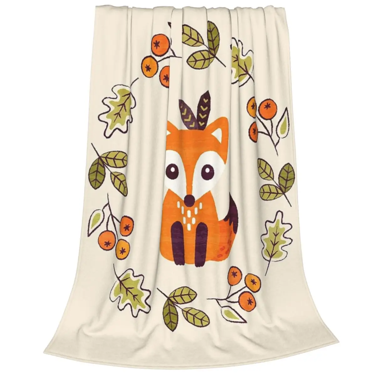 Little Fox With Autumn Berries Blankets Fleece Portable Sofa Throw Blankets For Couch Bedding Outdoor Throws Bedspread Quilt