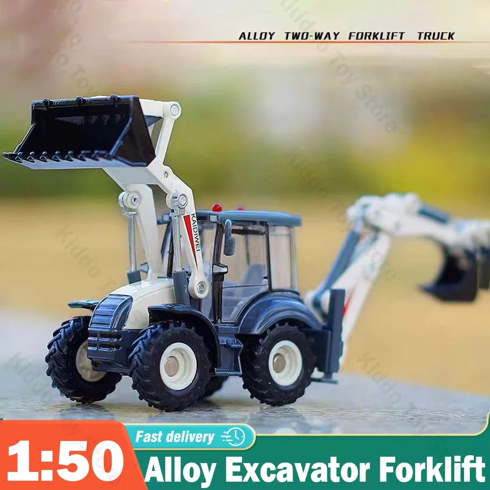 

1:50 Alloy Diecast Excavator Inertia 4 Wheel Shovel Loader 2-way Forklift Bulldozer Backhoe Loader Truck Model Toys Collections