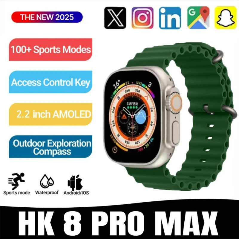 

Умные часы премиум-класса 2025 HK 8 PRO MAX S AI ROBOT Mobile Network Share AMOLED NFC Компас и GPS Смарт-часы iOS Android