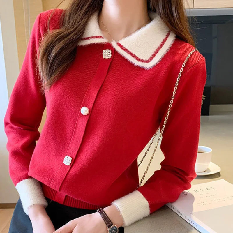 Sweet Contrast Knitting Pullovers Top Autumn Winter New Long Sleeve Academy All-match Sweaters Fashion Elegant Women Clothing