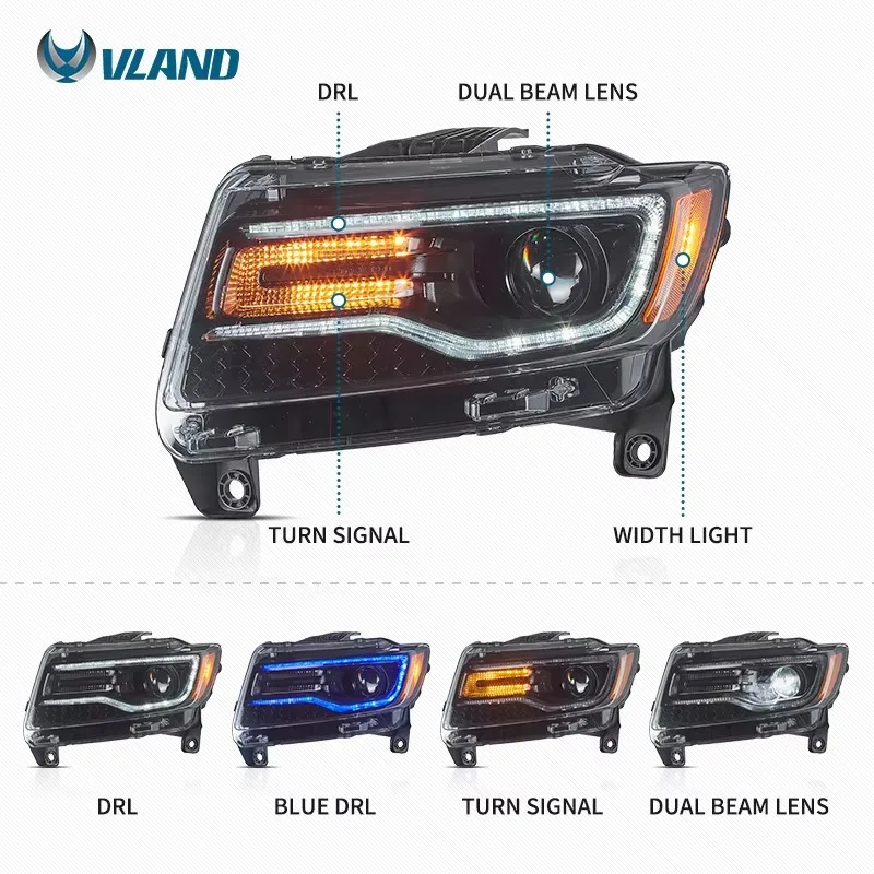 VLAND LED WK2 2011 2012 2013 4th Gen (Fourth Generation WK2) Headlights For Jeep Grand Cherokee