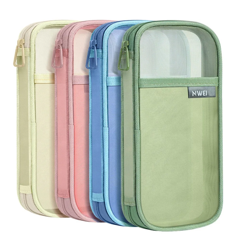 Mesh Mesh Zipper Pencil Bag Transparent Large Capacity Transparent Stationery Bag Thickened Portable Pen Bag