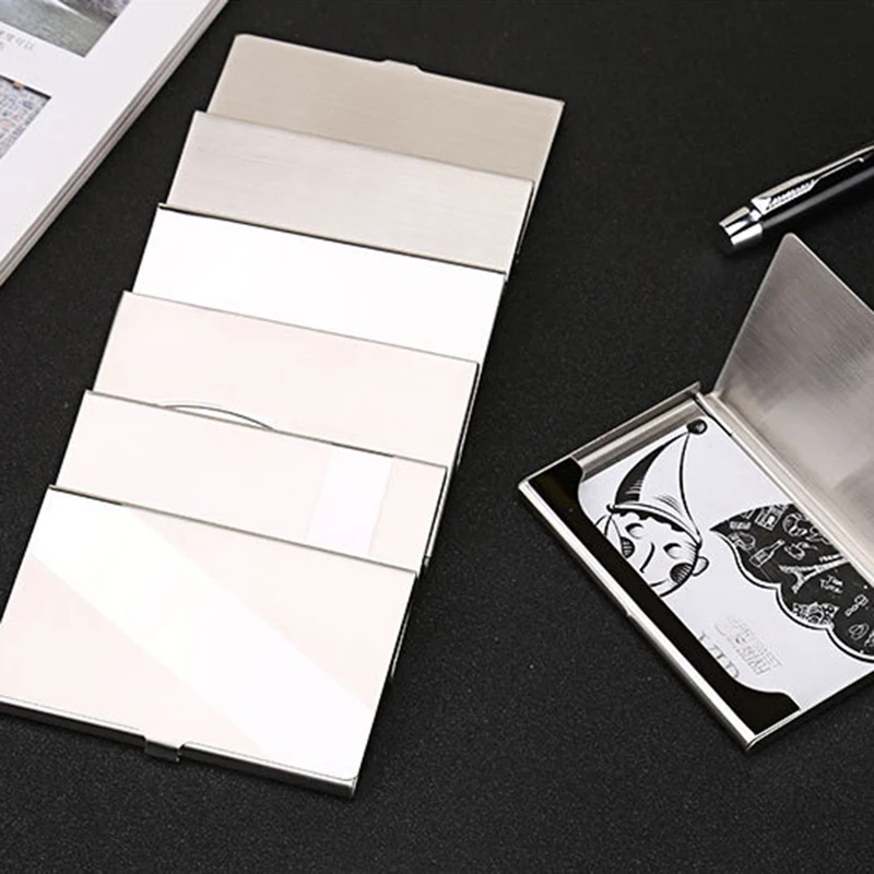 Mode Visitekaartje Houder Rvs Zilver Aluminium Credit Card Case Vrouwen Portefeuilles Mannen Id-kaart Box Card Organizer