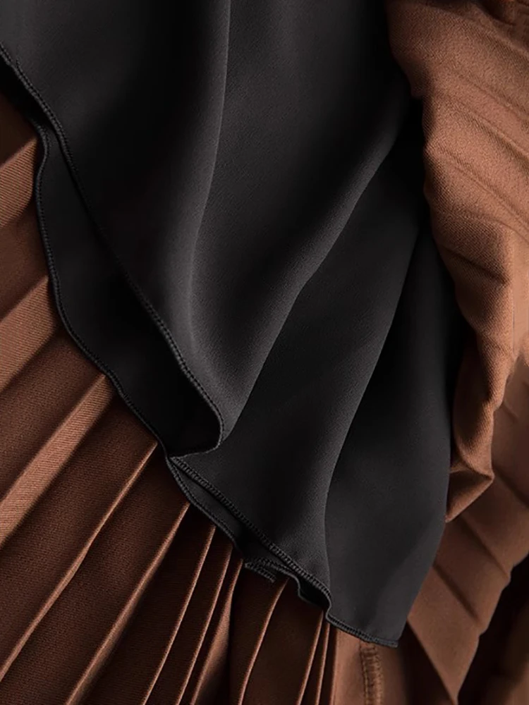 Brand Designer Women Spring Autumn Solid Elegant Chic Pleated Skirt High Waist Luxury With High Elastic Female C-035
