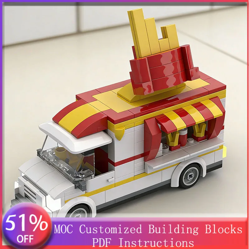 

300 PCS Heavy Vehicle French Fries Food Truck MOC Customize Modular Building Block Technology Creative DIY Holiday Toy Gifts