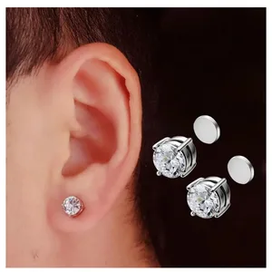 1 Pasang Anting Klip Stud Telinga Magnet Kuat Kristal untuk Pria Wanita, Anting Magnet Zirkon Bulat Punk Perhiasan Telinga Tidak Menusuk 10 anting peri penjualan terbaik - №