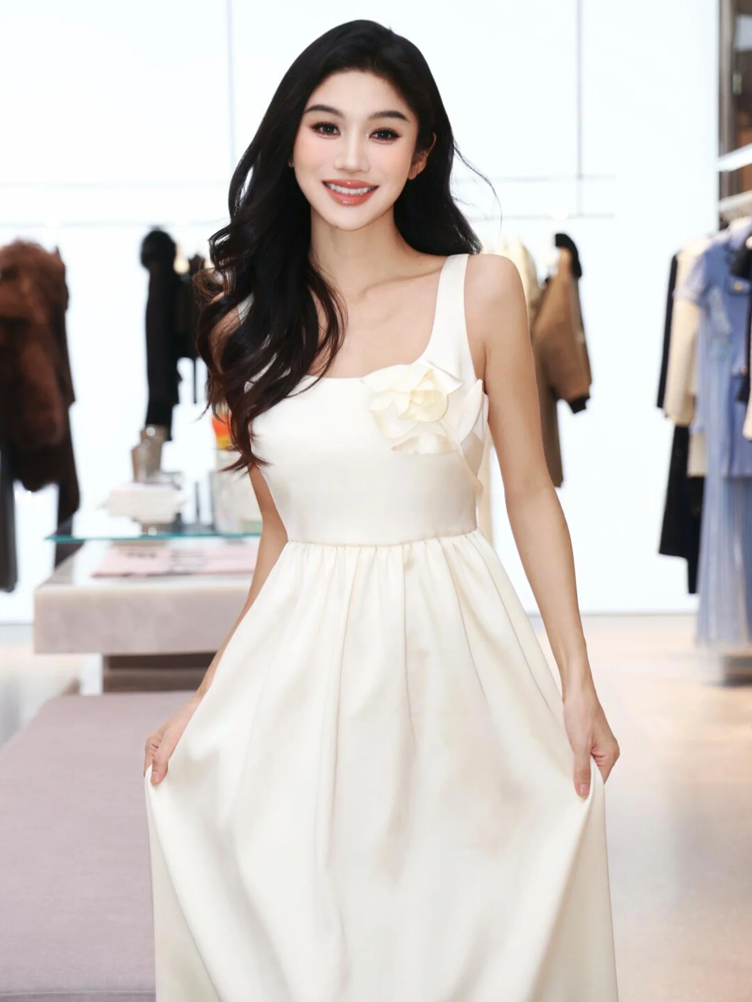 

Spring New Sle SP Home Gentle Ele Design Sensation 3D Flower Waist Cinching Silk Satin ter Dr Women's Faion