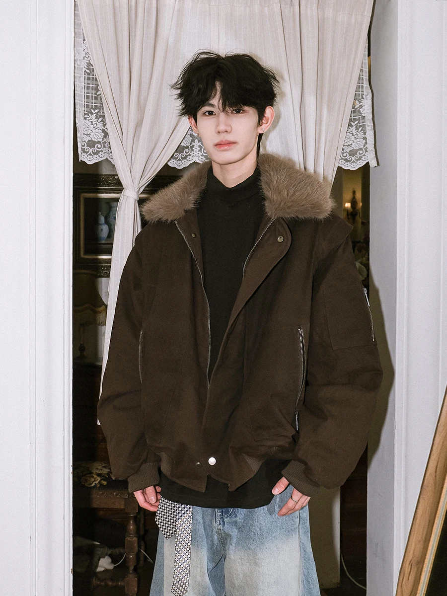 

Мужская зимняя куртка в американском ретро-стиле из утолщенного хлопка, свободного кроя, повседневная, теплая, с молнией, Mountain Eagle