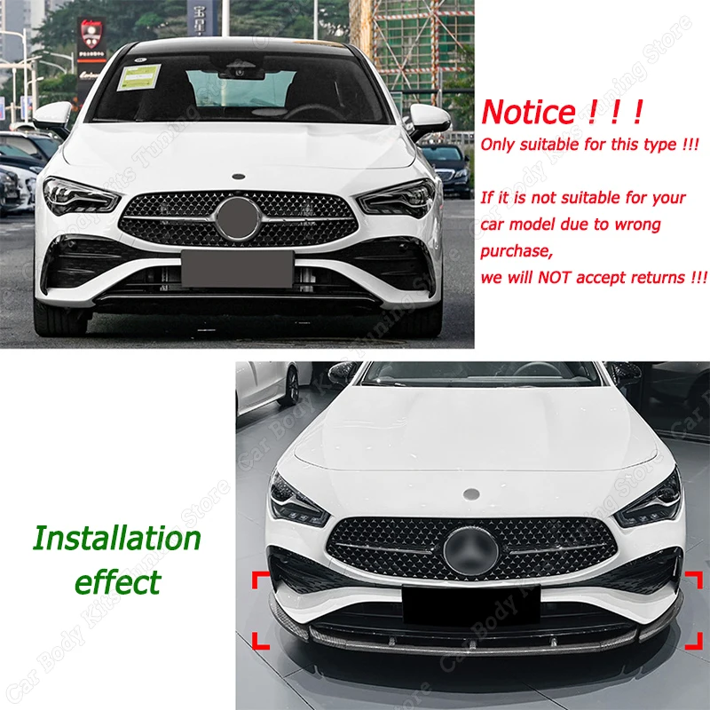 For Mercedes Benz CLA Class C118 X118 AMG 2023+ Facelift 3Pcs Front Bumper Lip Splitter Body Kit Tuning Gloss Black/Carbon Look