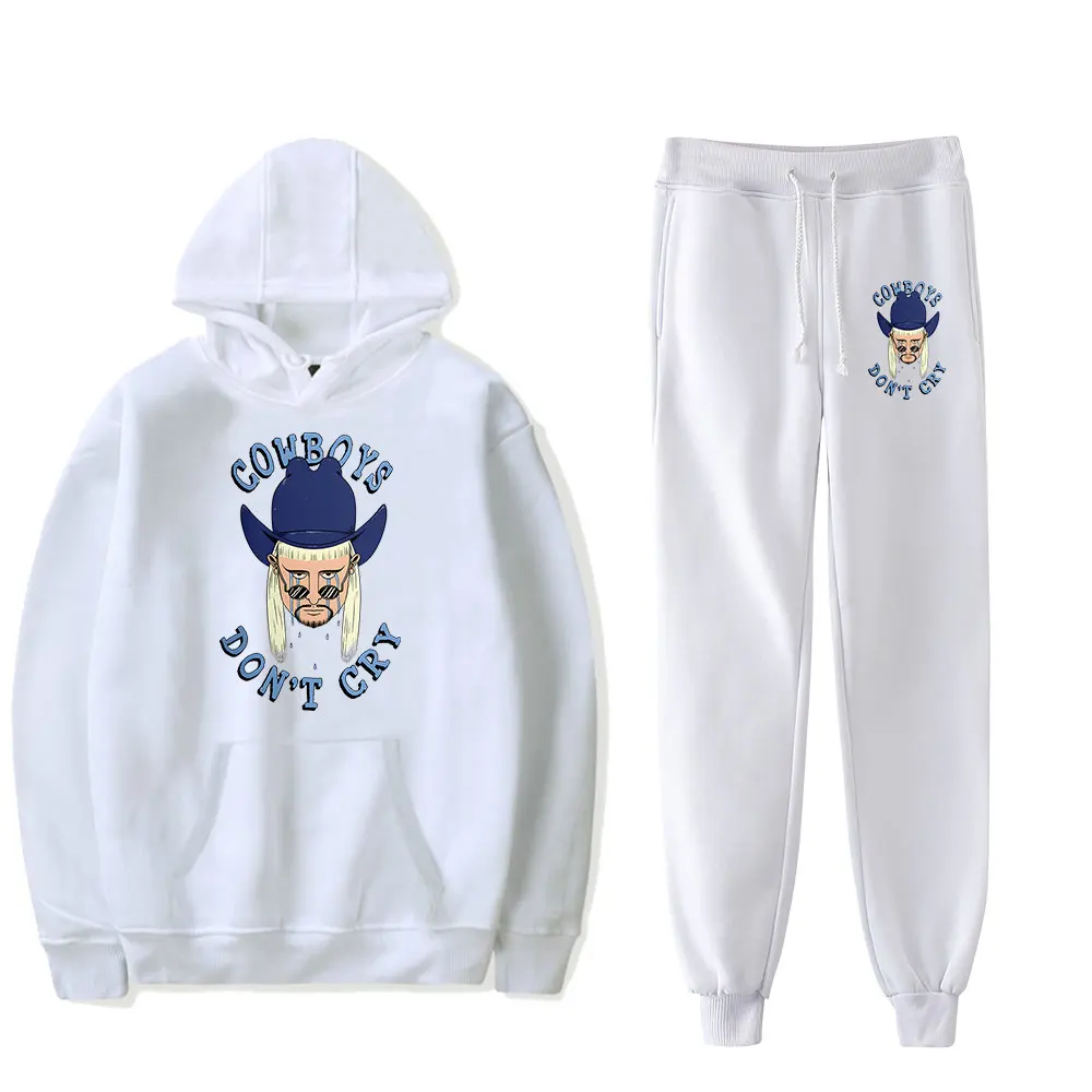 Conjunto de Moletom Oliver Tree Cowboys Don't Cry com 2 Peças, Calça e Hoodie com Estampa Gráfica, Traje Casual para Treino Diário