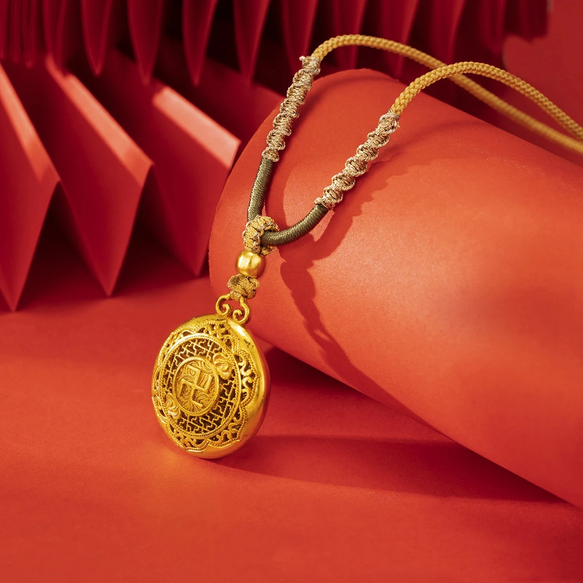 Fylia Jewelry  Luxury design 24K real gold Buddha head eight treasure compass pendant men and women necklace au999 pure gold fin