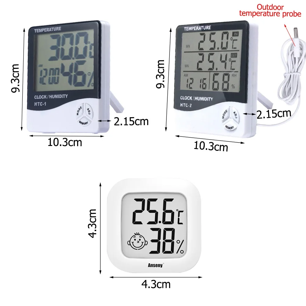 LCD Electronic Digital Temperature Humidity Meter Monitor Indoor Outdoor Thermometer Weather Station Alarm Clock