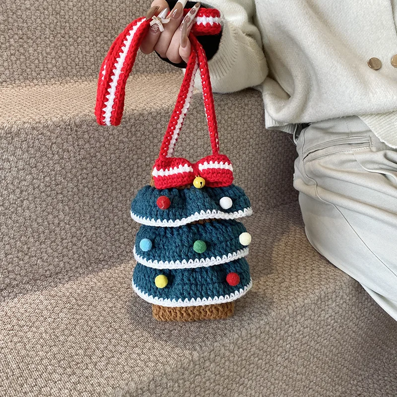 

Christmas Women Shoulder Bag Handmade Crochet Handbag Christmas Tree Ornament Knitted Crossbody Bag for Phone Purse Women Bag