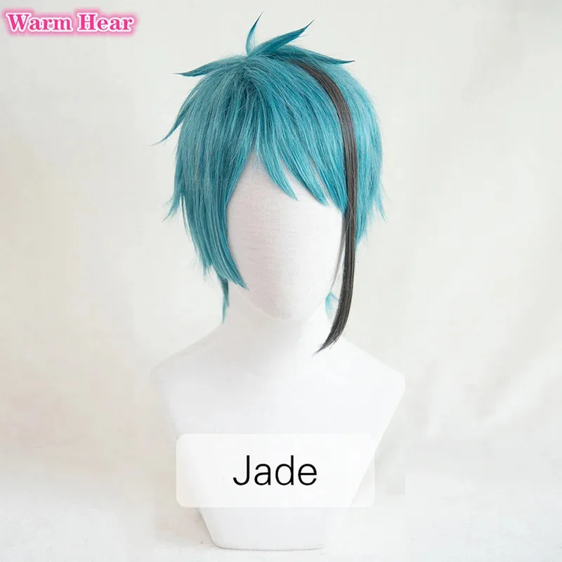 Spiel Floyd Jade Cosplay Floyd Leech Jade Leech Perücken Blaue Highlights Dunkelgraue hitzebeständige synthetische Perücken Halloween + Perückenkappe