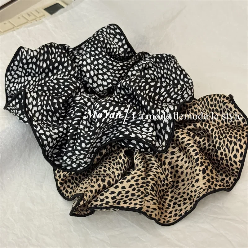 Novo leopardo impressão scrunchies grande laço de cabelo elástico faixas de borracha anel de cabelo corda de cabelo elegante feminino acessórios de cabelo