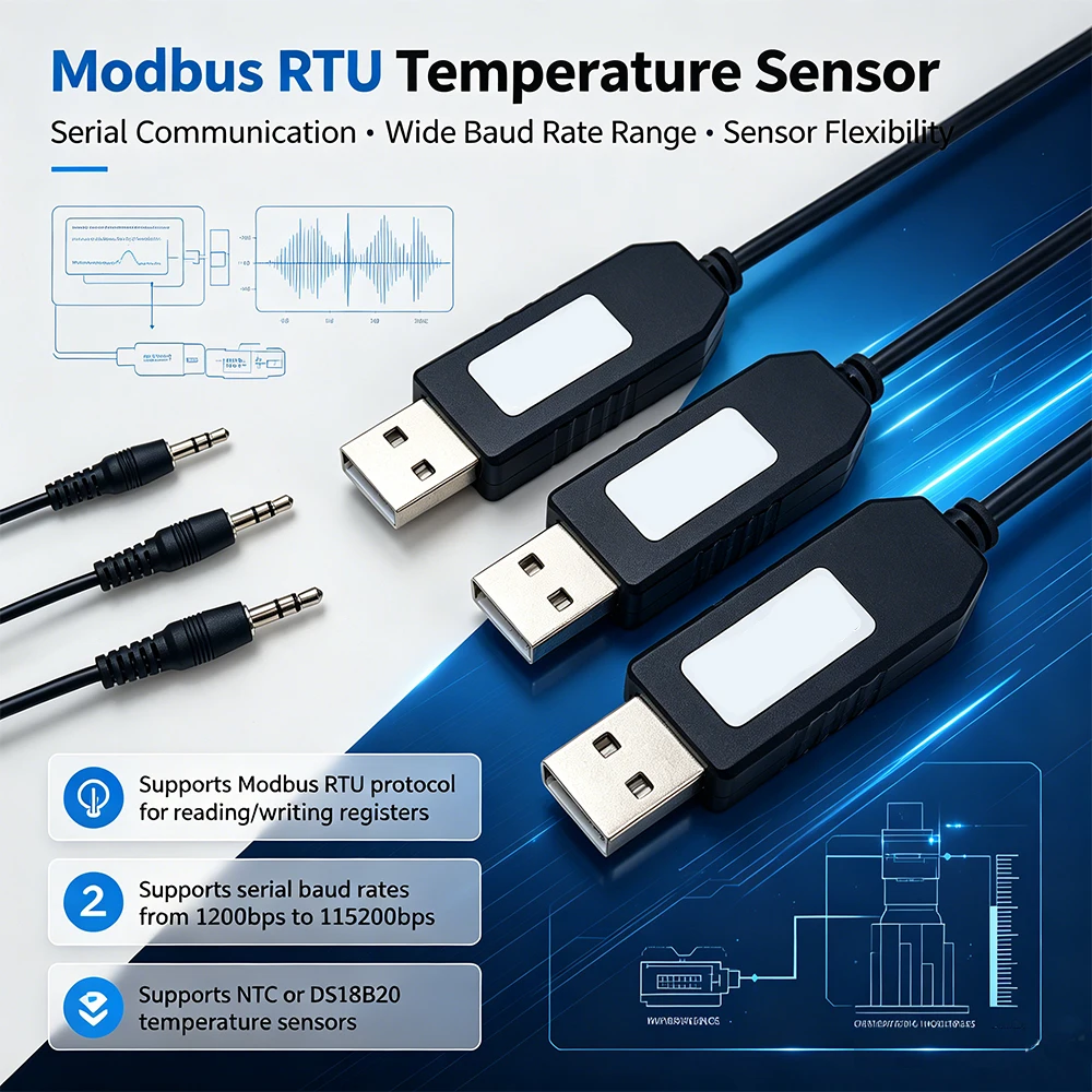 1PCS USB Temperature Sensor MODBUS RTU Transmitter DL11B-MC for DS18B20/NTC High Precision Digital Thermometer view 4