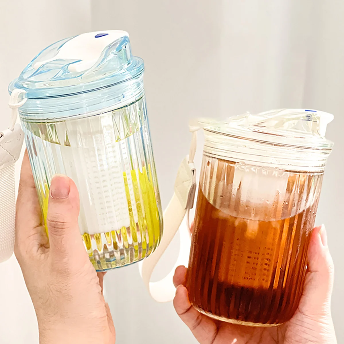 

WORTHBUY Plastic Transparent Coffee Cup With Tea Strainer & Rope Portable Leak-proof Tumbler Cold And Hot Drinks Water Cup