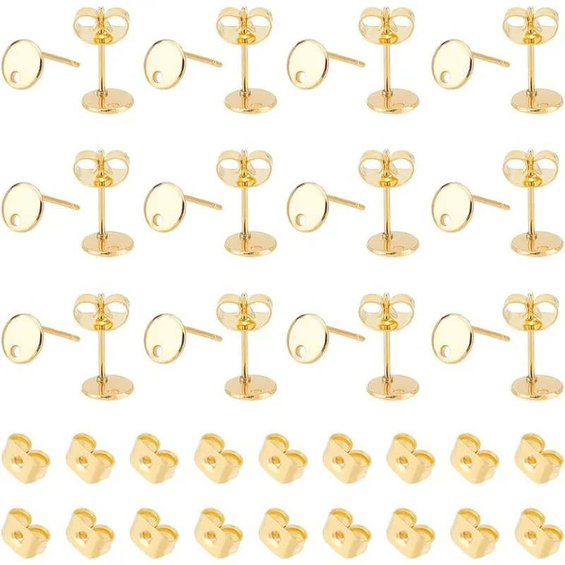 

40Pcs 201 Stainless Steel Stud Earring Findings with Earring Backs Real 24K Gold Plated Hypoallergenic Post Earring 316 Surgical