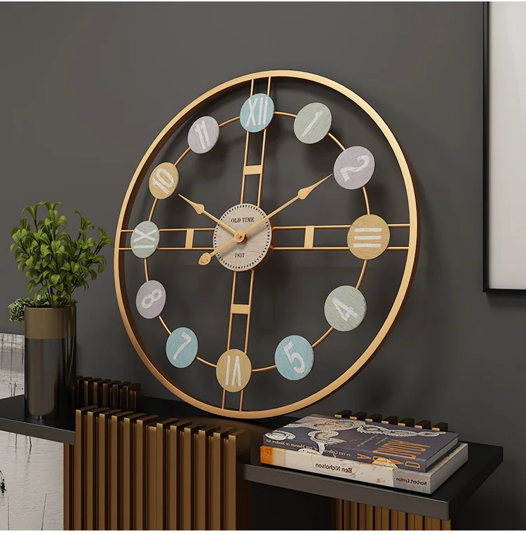 Vintage Iron Metal Wall Clock 16 Inch 40cm Retro Colorful Numerals Silent Wall Decor for Living Room Bedroom Bar Home Watch