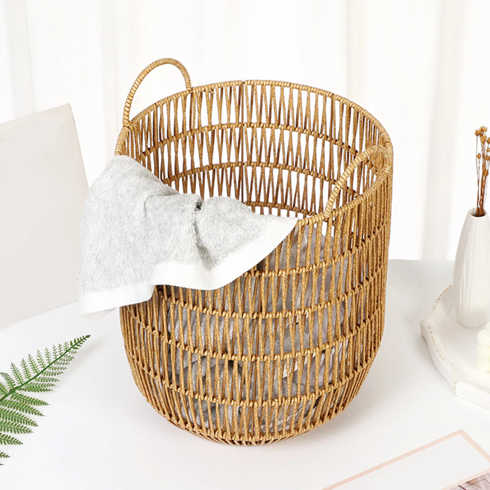 1PCS Laundry Basket Dirty Clothes Laundry Storage Basket Wooden Rattan Toys Organizer Home Portable Sundries Storage Bin