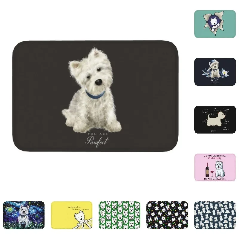 West Highland White Terrier Dog Doormat Mat Anti-Slip Westie Puppy Bathroom Kitchen Bedroom Rug Carpet Entrance Toilet Footpad