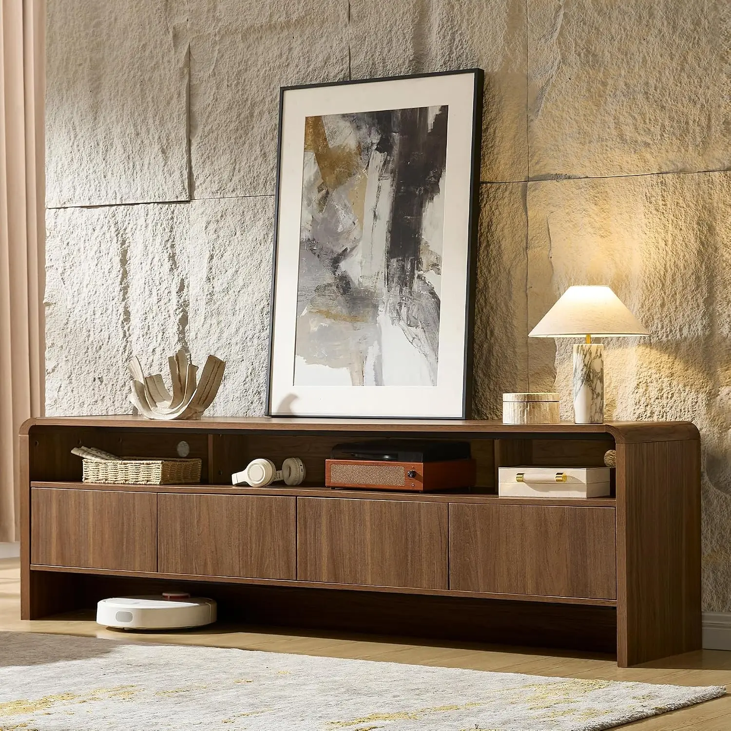 Curved TV Stand Storage for 80