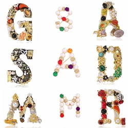 Rhinestone Letter A D G S M R Enamel Pearls Brooche Women Men Alphabet Initial Pins Wedding Party Daily Clothing Bag Jewelry