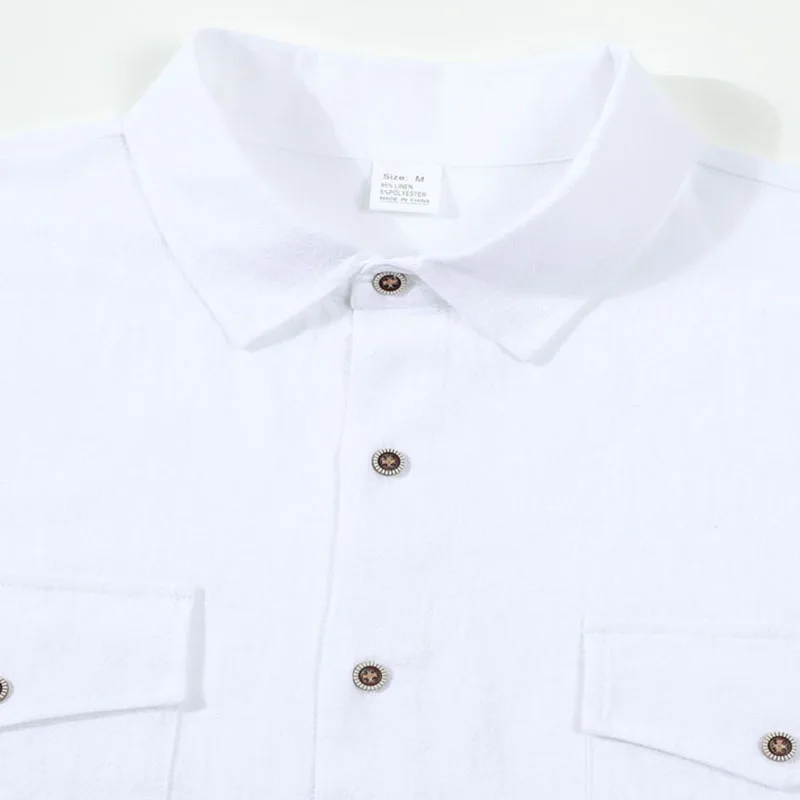 Camisa Casual Masculina de Manga Longa 2026 Nova com Bolso Duplo no Peito, Botões, Linho Macio e Solto, Confortável para o Dia a Dia, Trabalho, Rua e Uso ao Ar Livre