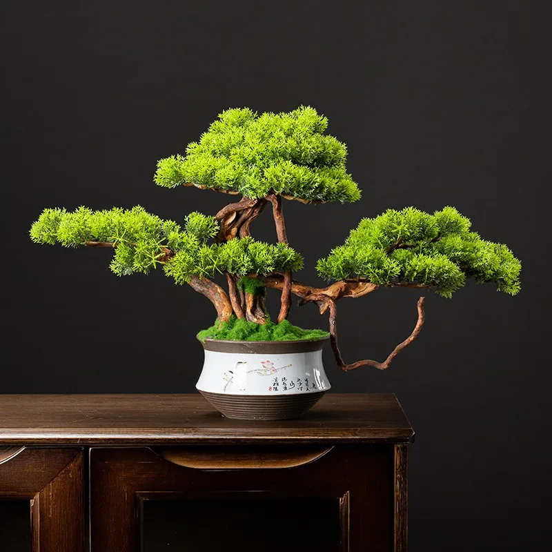 

Modern Simulated Welcome Pine Bonsai Plant Home Furnishing Interior Ornament Entrance Living Room Hotel Fake Flower Green Plant