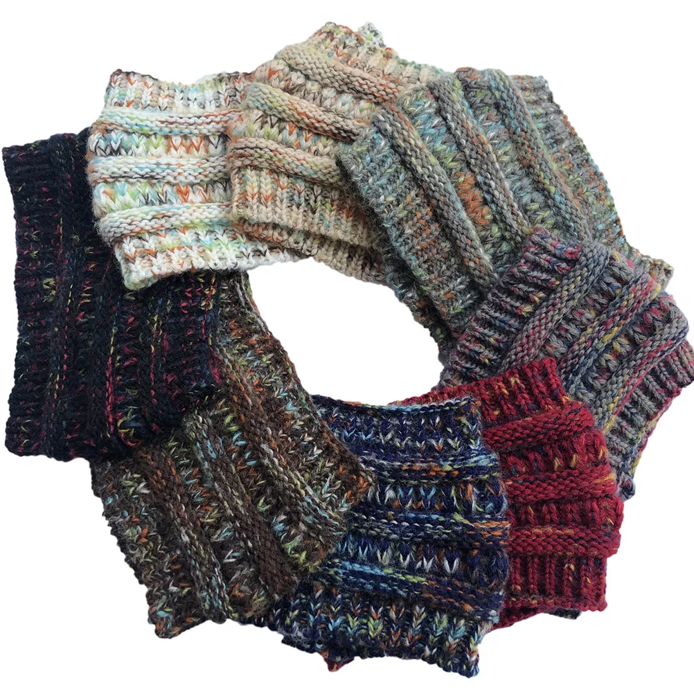 

Woolen Yarn Thickened Knit Ponytail Beanie Dark Grey Fashion Outdoor Camping Warm Stretchy Fit Cozy Hat