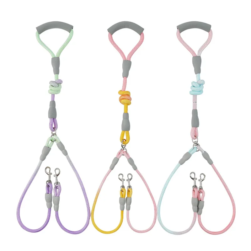 Gradient Color Dual Dog Leash Set - Tangle-Free Double Lead with Anti-Tangle Design for Walking Two Dogs