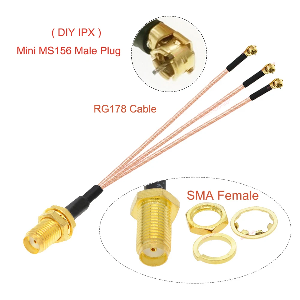 New SMA Male/Female to IPX DIY Mini MS156 Male Plug Connector 2x 3x Y Splitter Cable RG178 Pigtail WIFI Antenna Extension Jumper