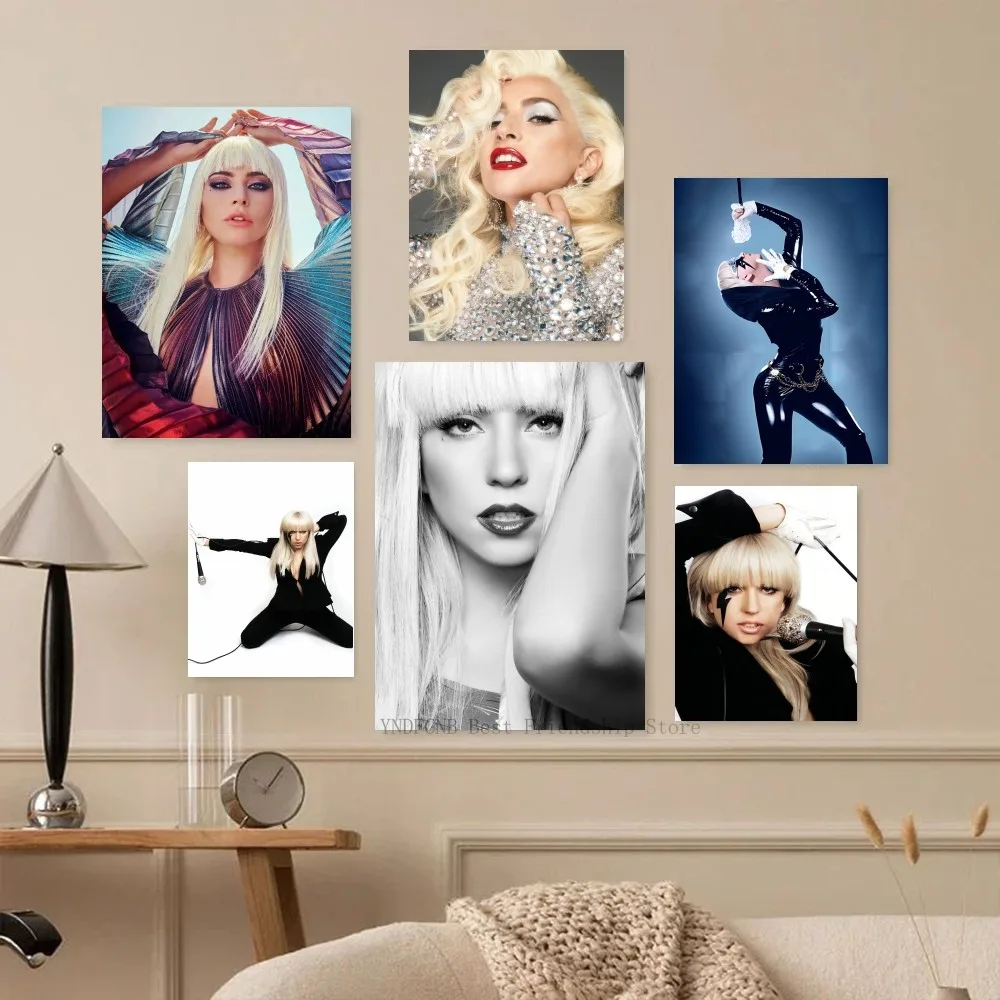 1pc Lady Star Singer Gaga Self-adhesive Art Poster Waterproof Paper Sticker Coffee House Bar Room Wall Decor