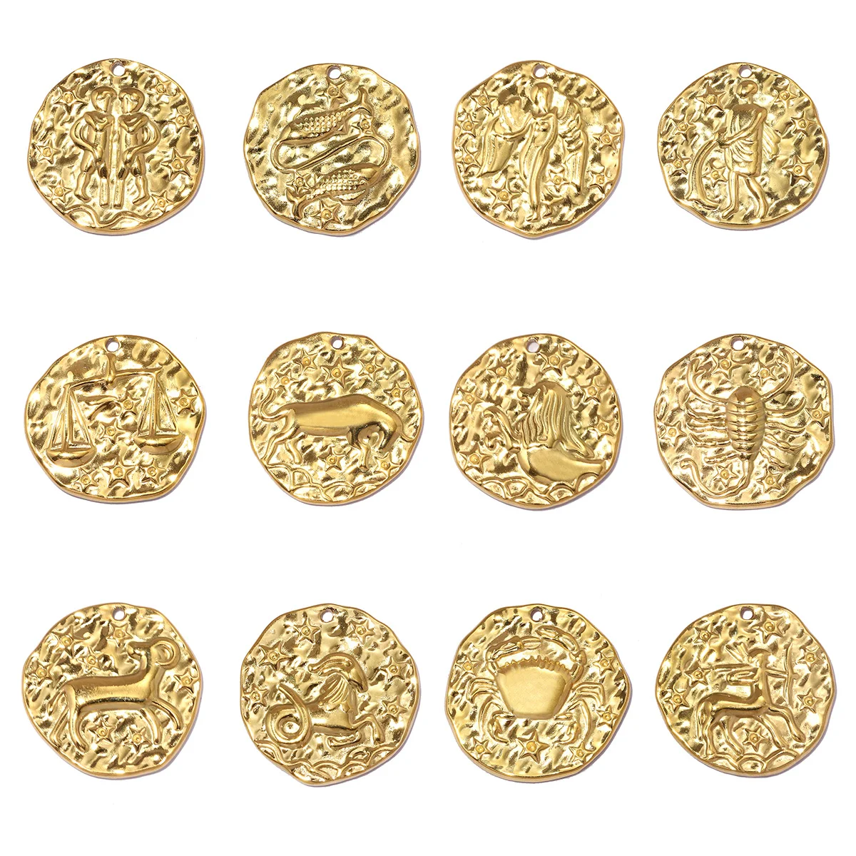 3pcs/Lot Stainless Steel 18K Real Gold Plated Zodiac DIY Charms Aries Taurus Necklace Pendants Woman 21mm Disc Jewelry Wholesale