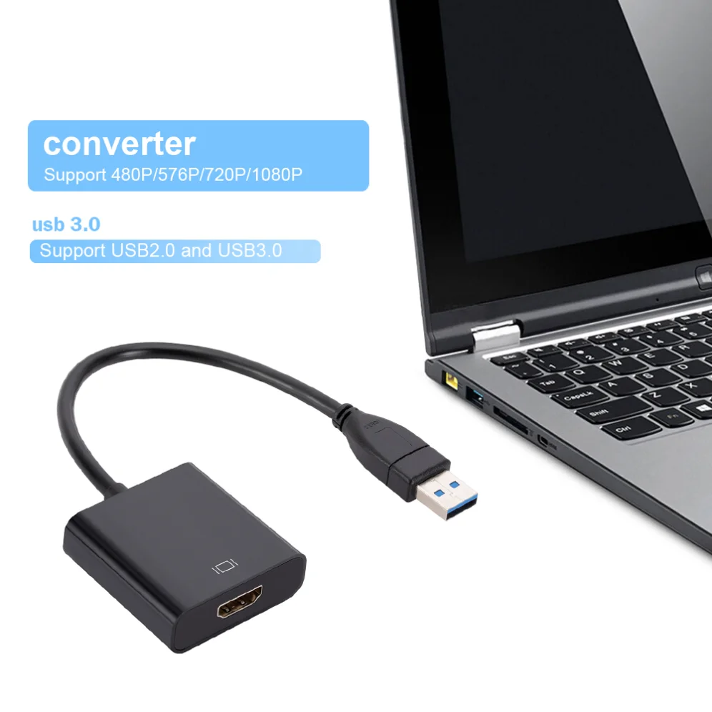 GRWIBEOU 다중 모니터용 USB to HDMI 어댑터, 1080P USB 3.0 to HDMI 비디오 컨버터, Windows XP/7/8/10 PC 노트북 HDTV용