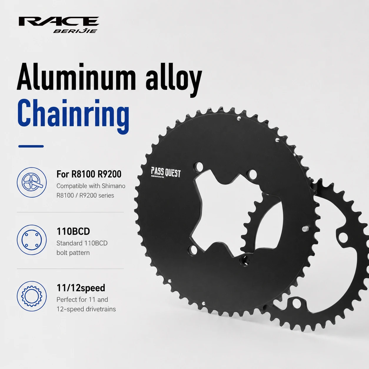 RACE Road Bicycle Chainring For Shimano Dura Ace R9200 Ultegra R8100 Closed AERO Disc 2x Chainring 110BCD,11/12 Speed
