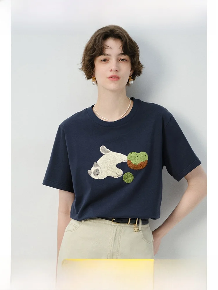 

Large Size round Neck T-Shirt Embroidered Towel Summer Casual Loose Women's Top Breathable Short Sleeve New Style for plu...