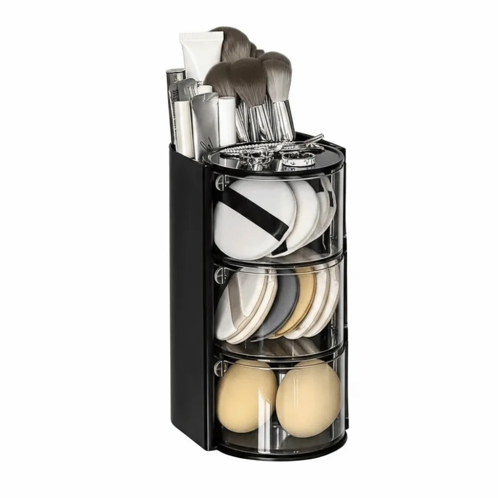 New 3-Layer Makeup Brush Holder Rotatable Space-Saving Desktop Organizer Hair Accessories Organizer for Bedroom Dorm