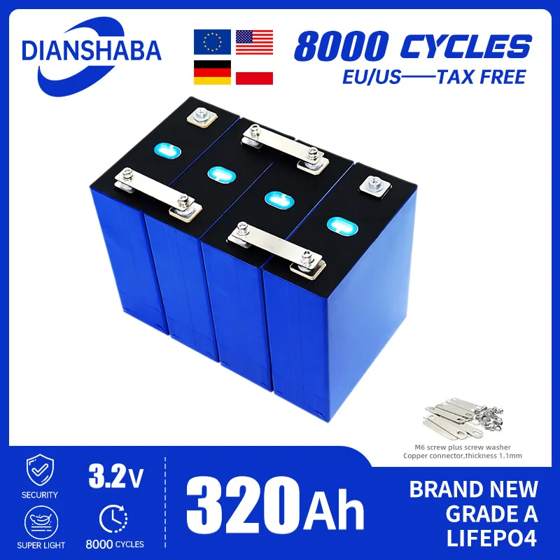 12V 24V 48V electric camping 320Ah lithium iron phosphate battery brand new A-level DIY solar RV 3.2V rechargeable battery