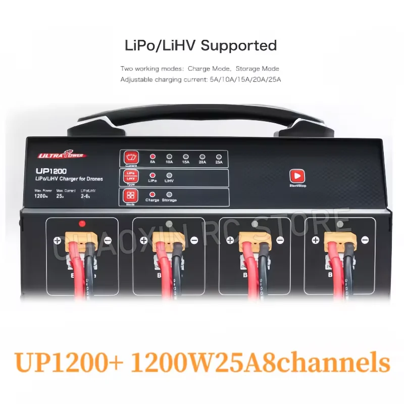 Ultra Power UP1200+ 25A UAV Fast Balance Charger With Display Screen For 8 Channel 2-6S LiPo LiHV Battery