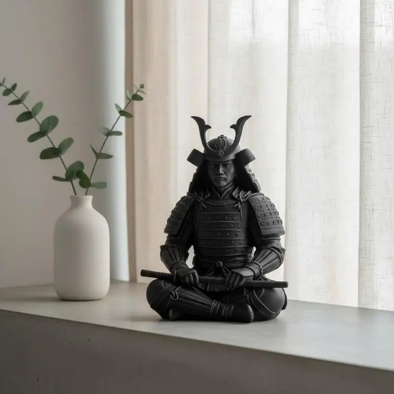 Mini Bushido Samurai Statue 3D Printed Sitting Posture Figurine Practical Desktop Ornament for Work Desk Decor