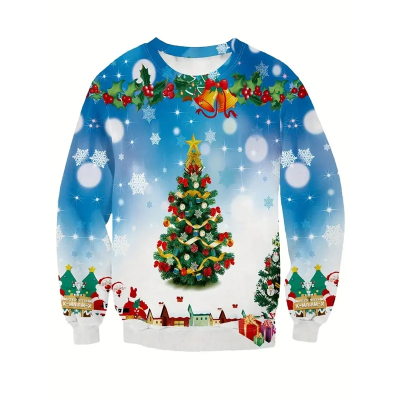 سانتا كلوز نمط هوديي للرجال شجرة عيد الميلاد ثلاثية الأبعاد مطبوعة البلوز الخريف الشارع طويلة الأكمام س الرقبة هوديس بلوزات فضفاضة