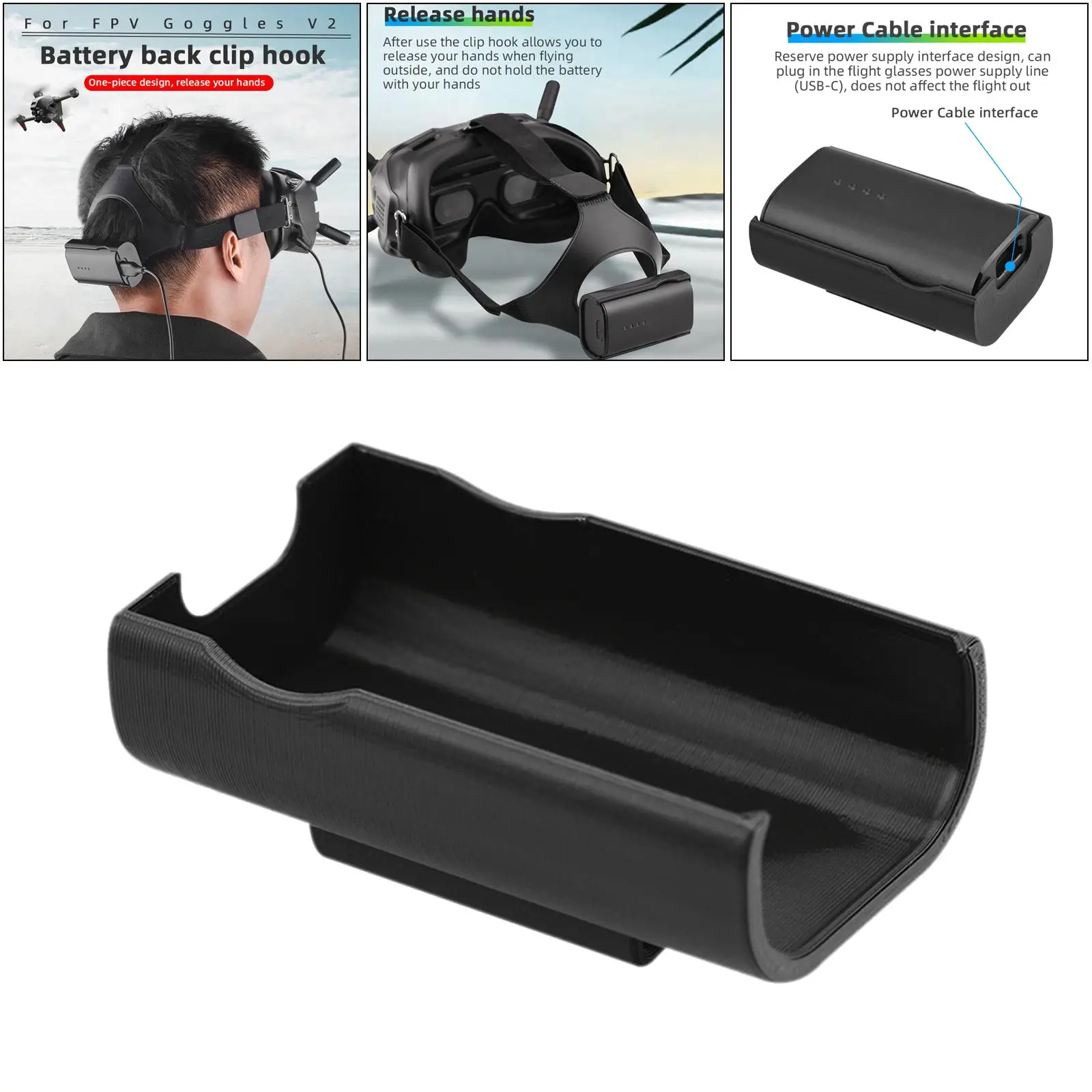 Plastic Battery Bracket Holder, Fit para Goggles V2 Acessório, Cor Preta