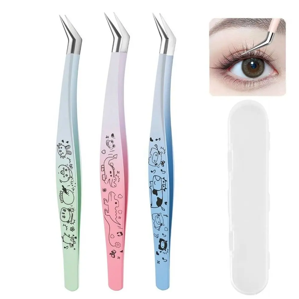 

Stainless Steel Curved Stickers Tweezers High Precision Anti-static Lashes Extension Tweezer Cartoon Eyelash Curler