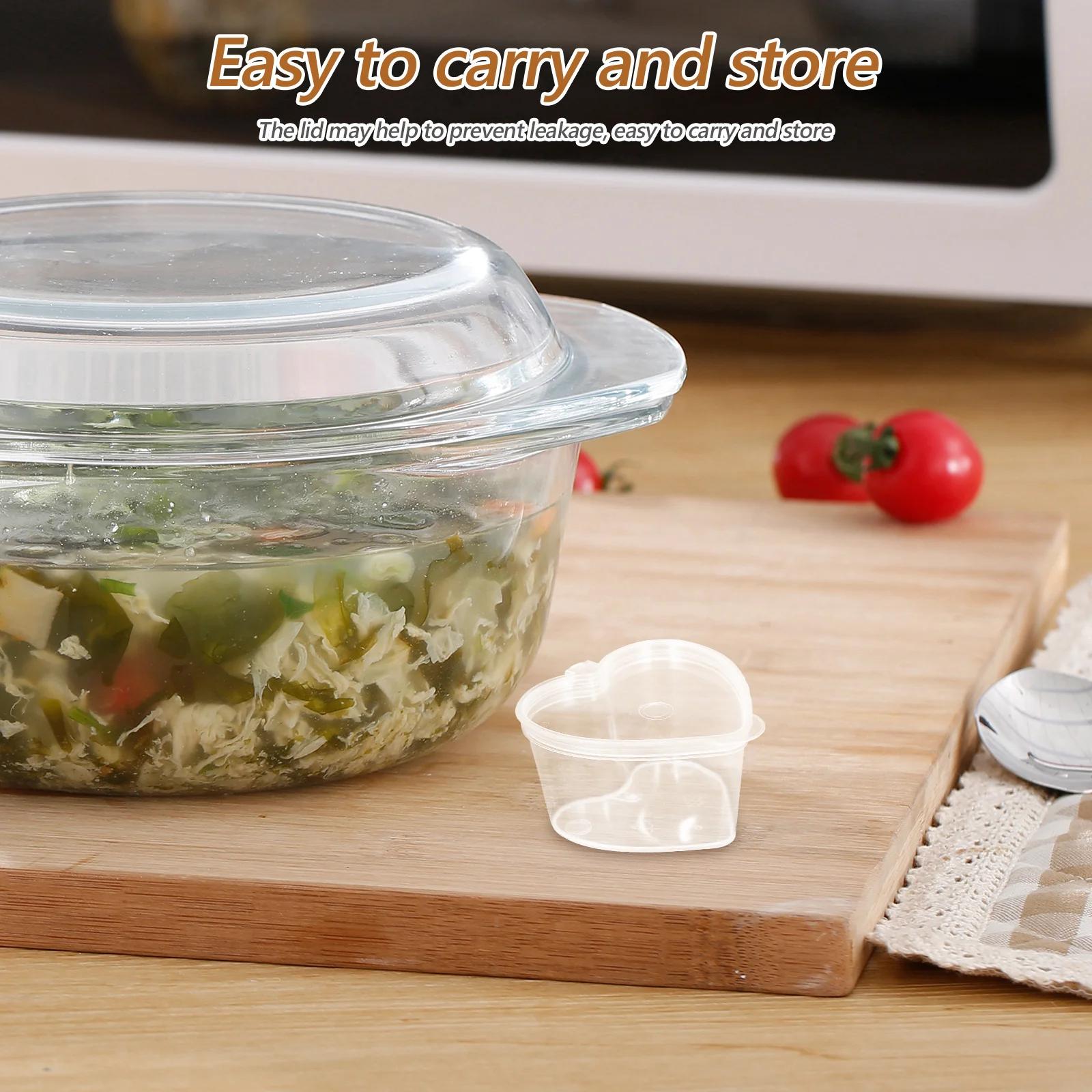 

100Pcs Transparent Heart Shaped Plastic Spice Storage Leak Proof Containers Microwave Safe Recyclable Spice Containers