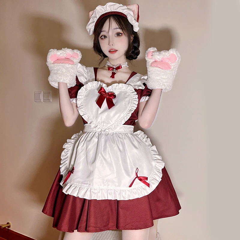 

Anime Cute Heart Lolita Maid Cosplay Costume 4Colors Alice Dress Girls Woman Waitress Maid Party Stage Costumes Alice Maid Dress