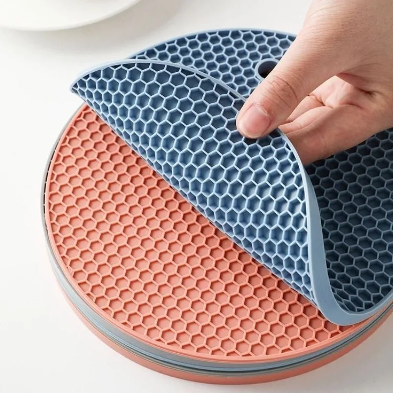 Round Silicone Table Mat Extra Thick Placemat Open Cans Honeycomb Hot Pad Coffee Cup Coaster Creative Kitchen Pot Holder 14/17cm