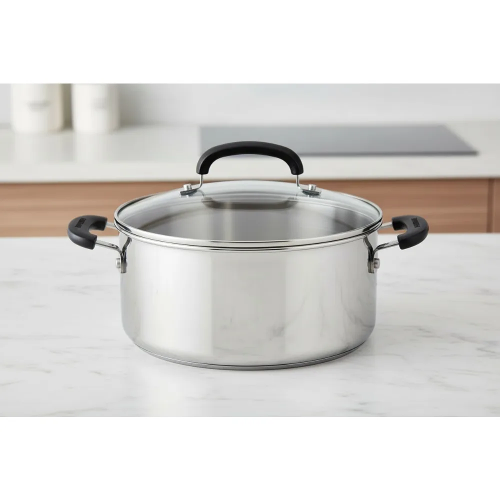 

Premium Stainless Steel Dutch Oven 5 Quart with Glass Lid, Dishwasher Safe & Induction Ready for Home Cooking