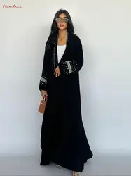 Ultima moda perla perline aperto abito musulmano abaya syari femminile musulmano abaya culto servizio abaya wy2057